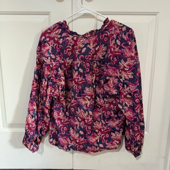Anthropologie PILCRO Lucille Peasant Blouse Buttons Front Pink Red Size S - Picture 3 of 5